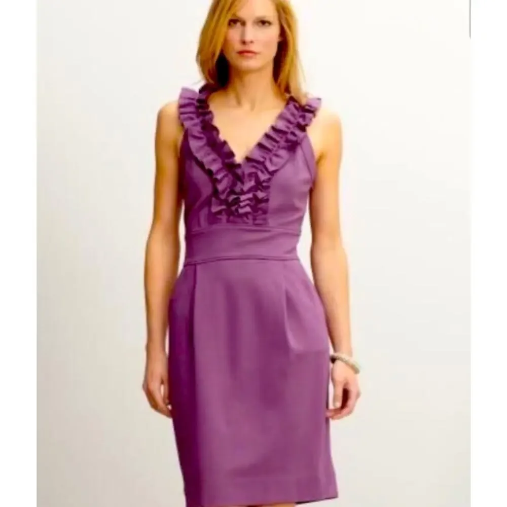 Banana Republic V-Neck Ruffle Brigitte Purple Dress sleeveless stretch Size 2